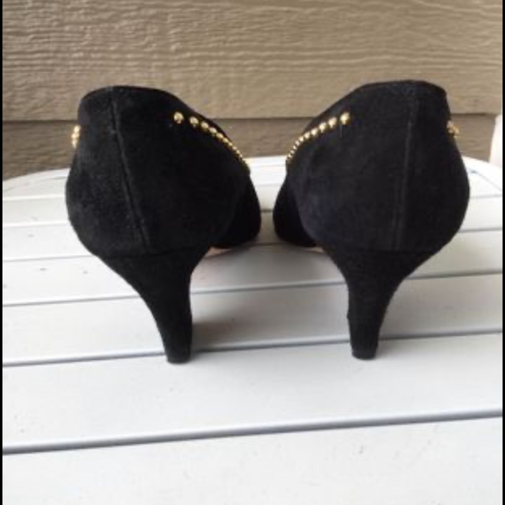 Vintage ESCADA BLACK VELVET GOLD STUDDED HEELS SIZE 6.5B - Picture 3 of 8